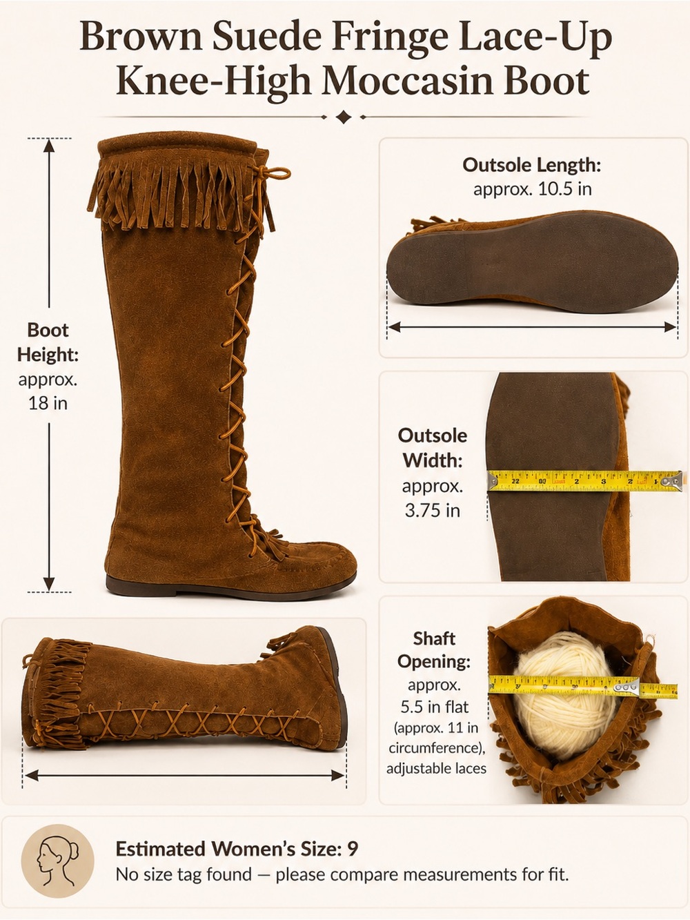 Vintage Minnetonka Brown Suede Fringe Knee High Lace Up Boots - Picture 15 of 16